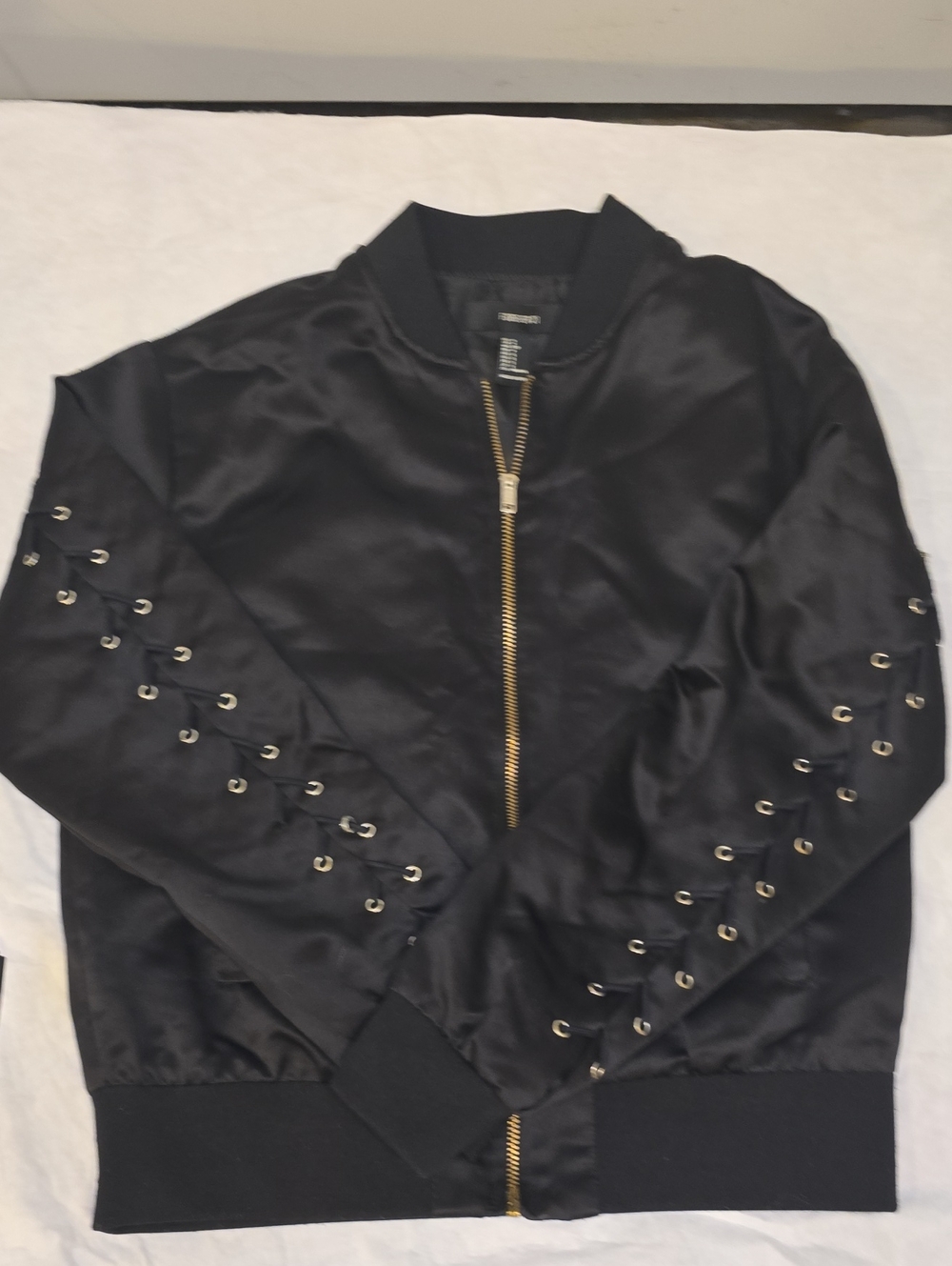 Forever 21 Black Bomber Jacket with Grommet Sleeve Detail